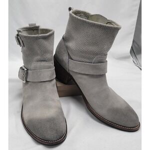Donald J. Pliner Gray Suede Leather Buckle Ankle Boots Western Women Size 7.5 M